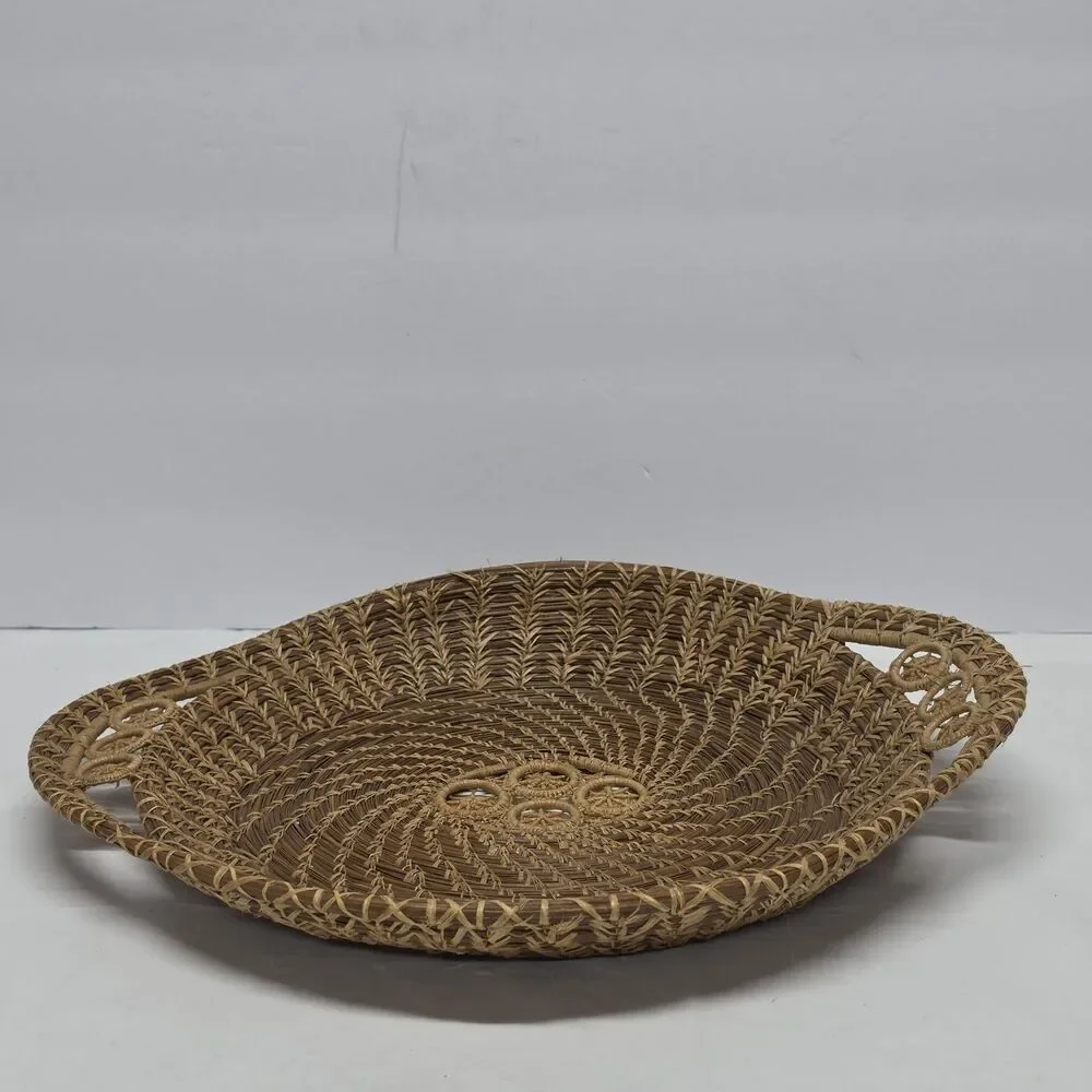 Handwoven Seminole Pine Needle & Raffia Decorative Basket 12.5in Native American